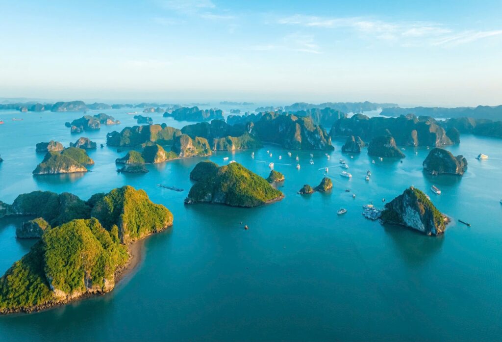 Quelle est la densité de fréquentation de la baie de Bai Tu Long par rapport à celle de la baie d'Halong ?